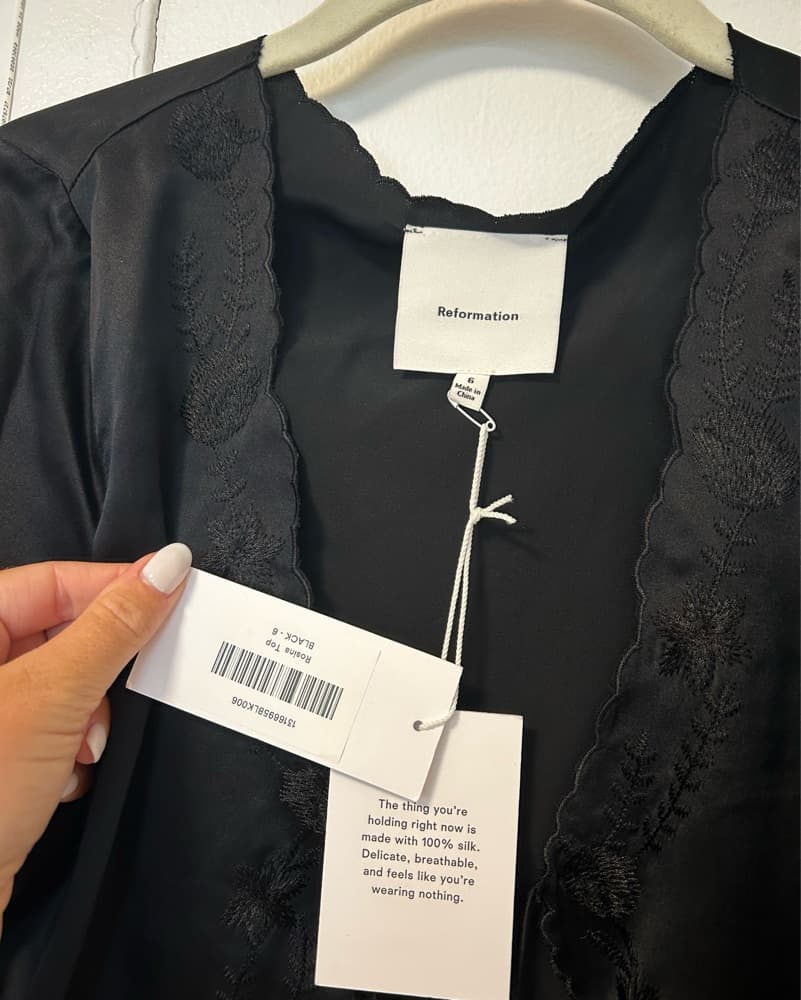 Reformation Rosina Black Silk Tie Top - Image 6