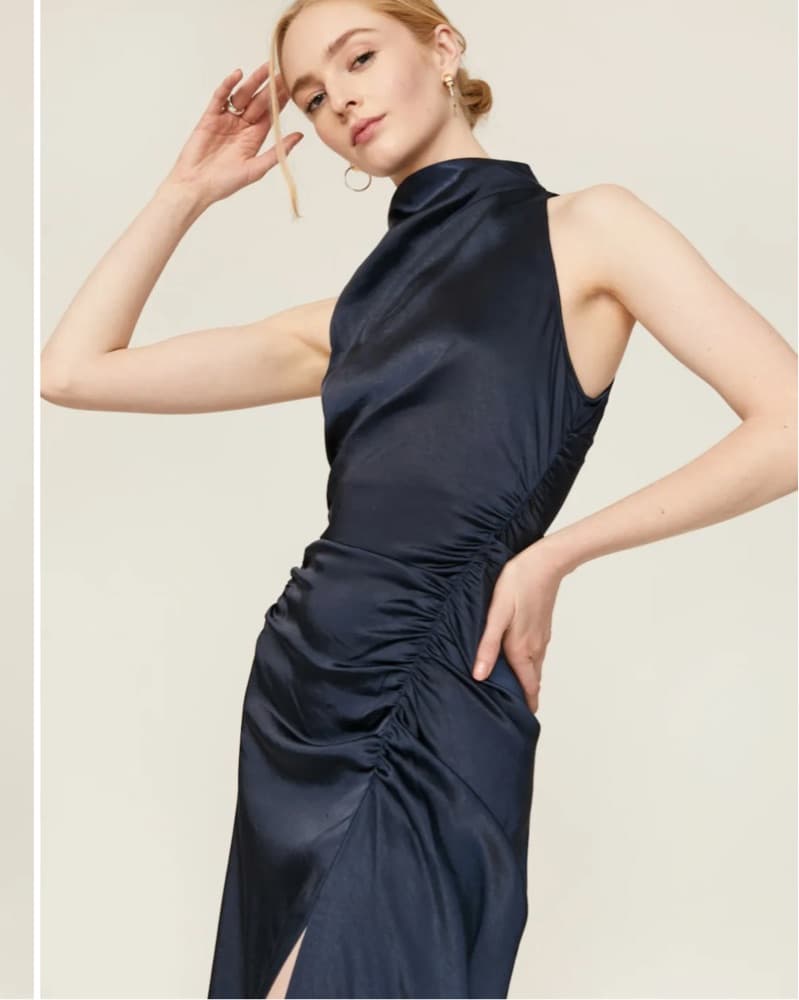 A.L.C Navy Satin Midi Dress - Image 4