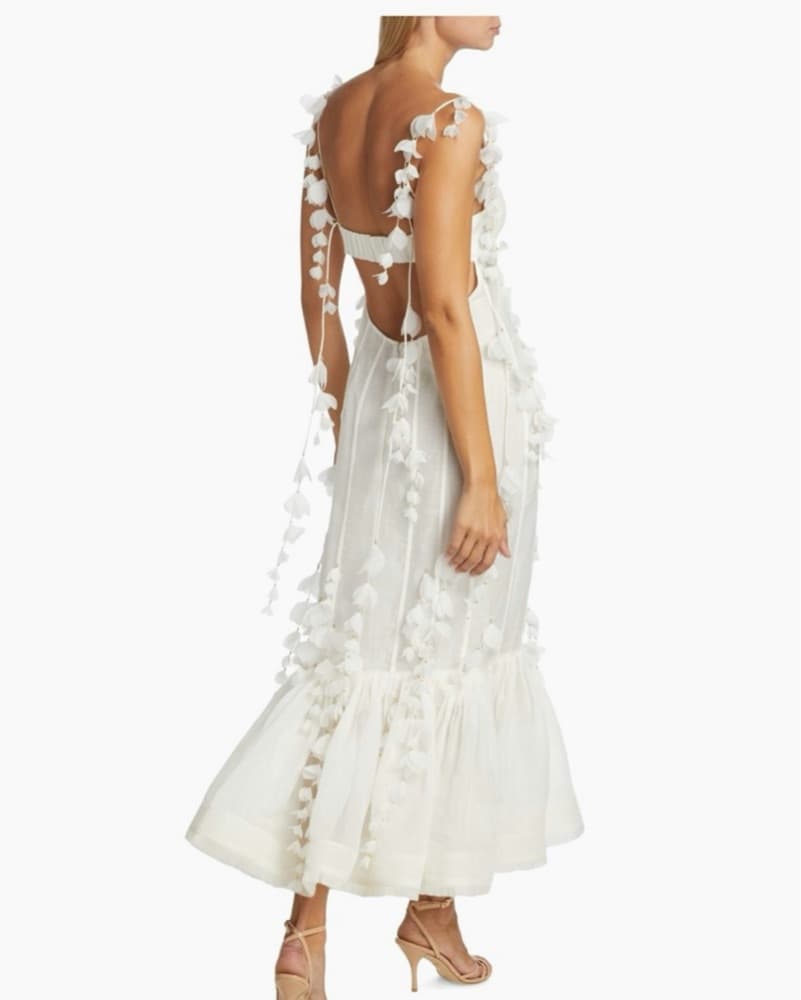 Petal Appliqué Linen-Silk Corset Gown - Image 5