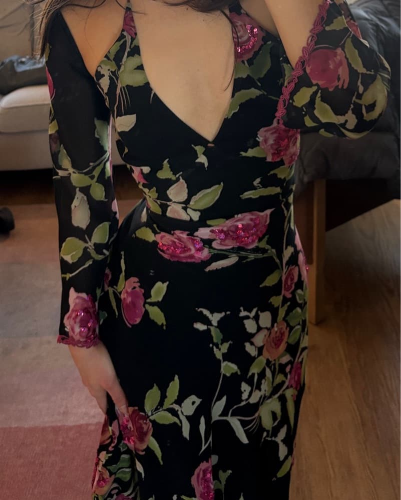 Vintage Silk Embellished Midi Dress - Image 5
