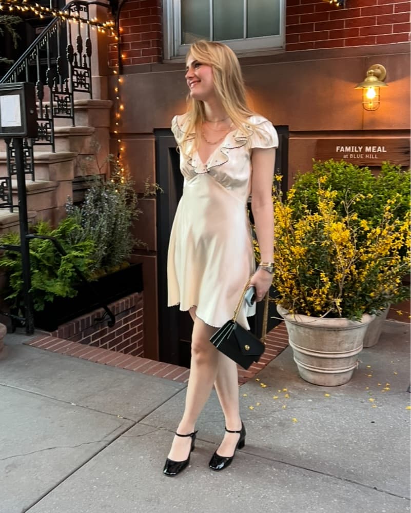 Doen Cream Silk Dress Black Embroidery - Image 2
