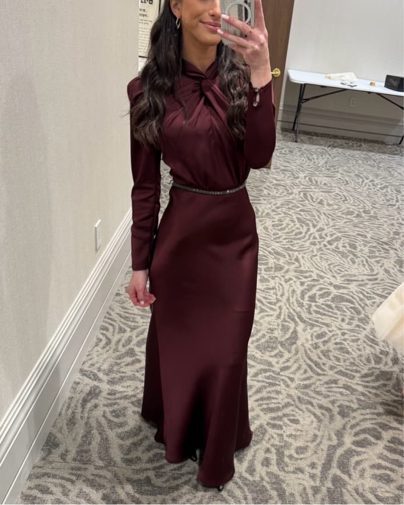 Self Portrait Burgundy Satin Maxi Dress - Image 2