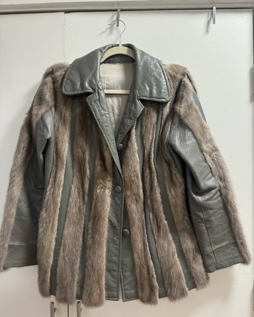 Leather and Fur Pinstipe Jacket - Image 1