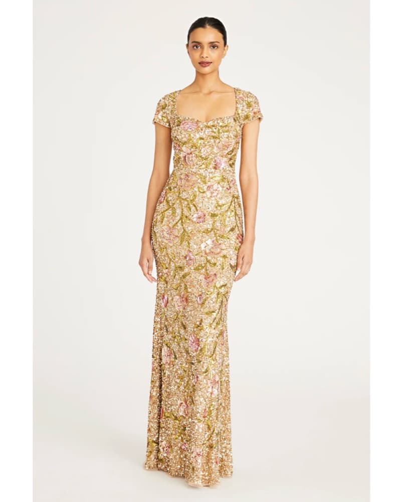 Theia Gold Floral Sequin Gown - Image 5