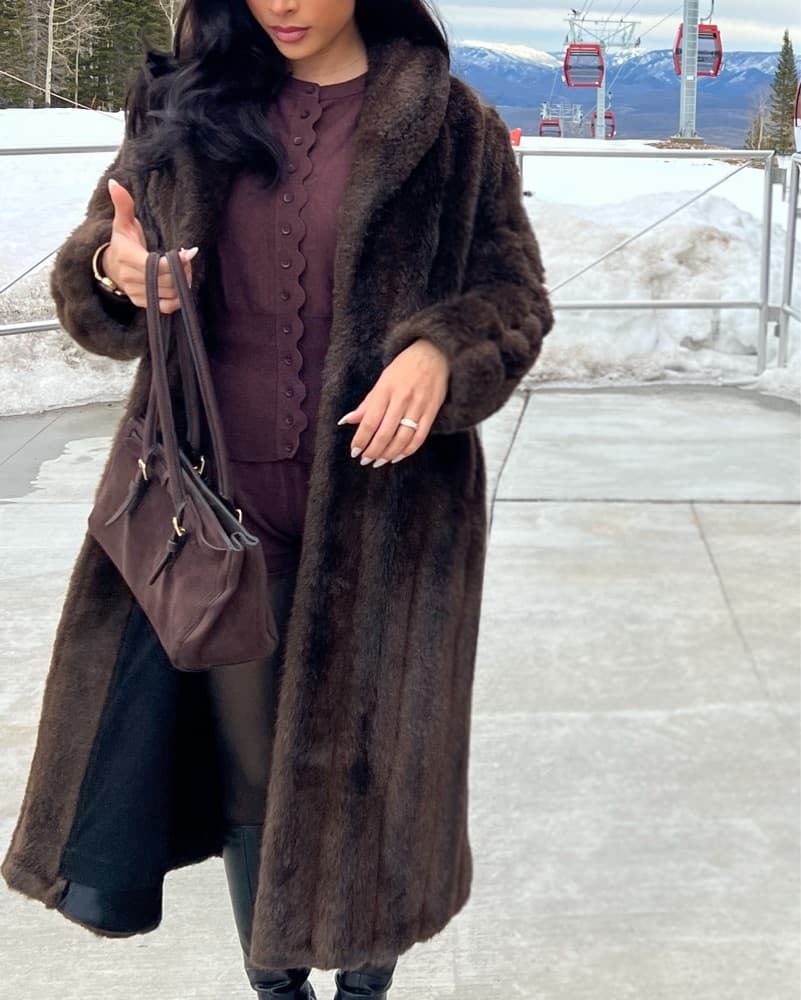 Faux Fur Coat in Rich Brown - Image 3