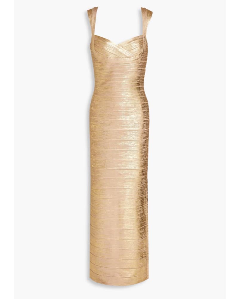 Herve Leger Metallic Gold Bandage Gown - Image 2