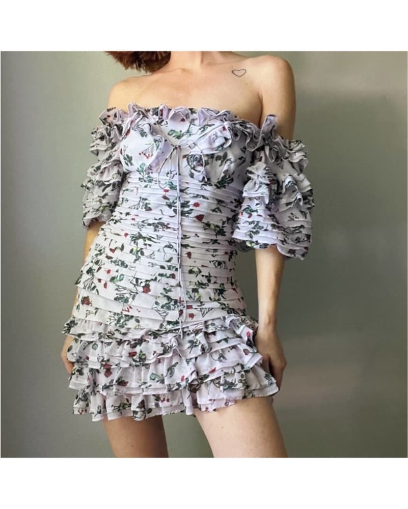 Floral Ruffled Off-the-Shoulder Mini Dress - Image 1