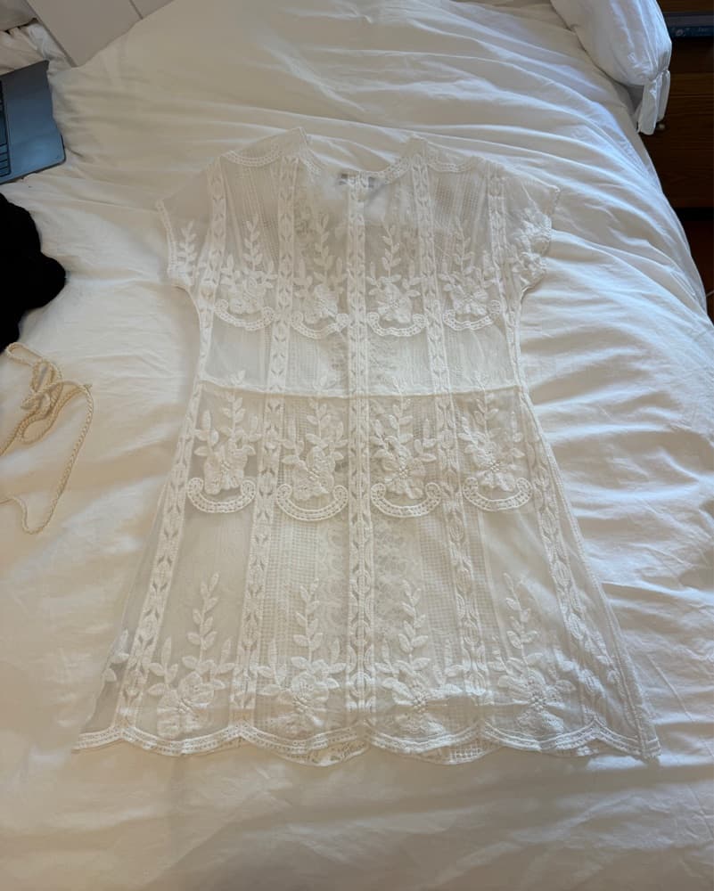 White Crochet And Lace Coverup Dress - Image 3