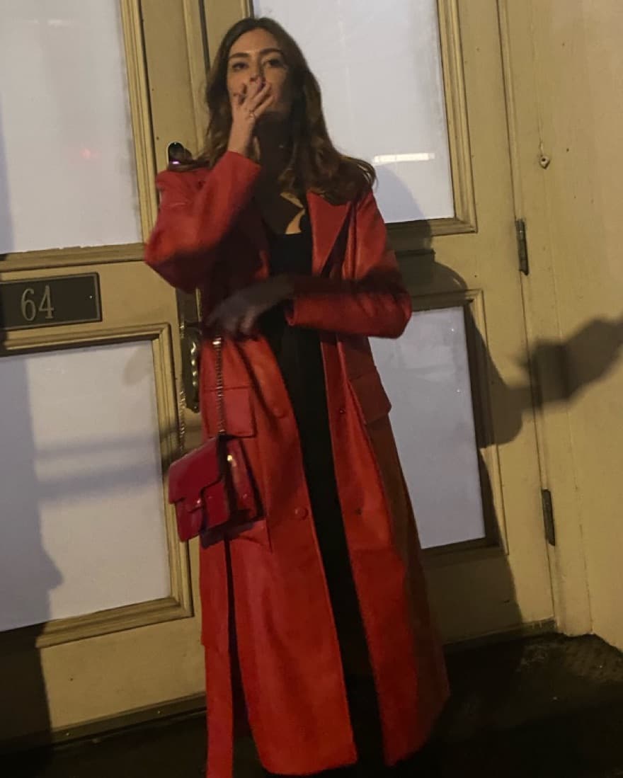 Red Leather Trench Coat - Image 3