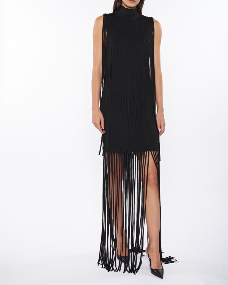 Black Sleeveless Fringe Mini Dress - Image 1