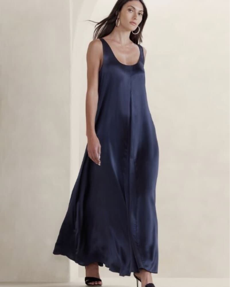Silk Navy Blue Maxi Dress  - Image 3