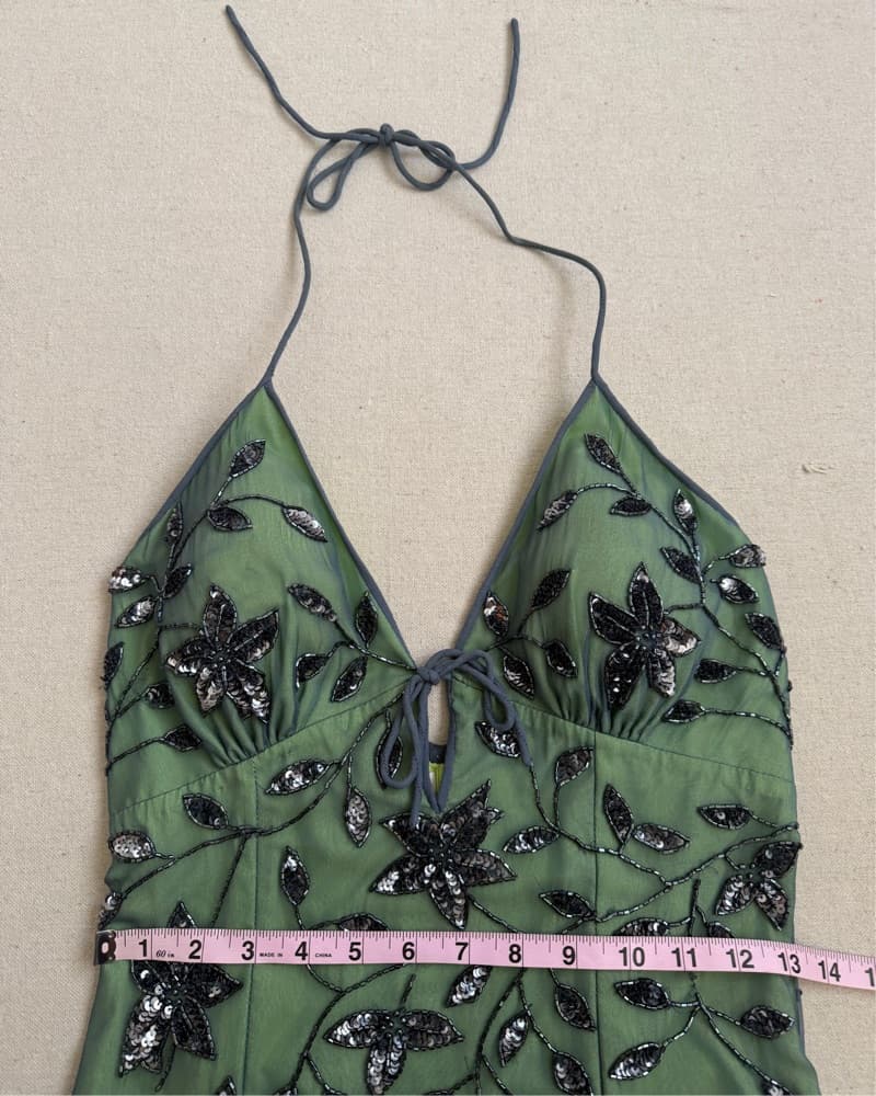 Vintage Silk Cache beaded halter dress - Image 6