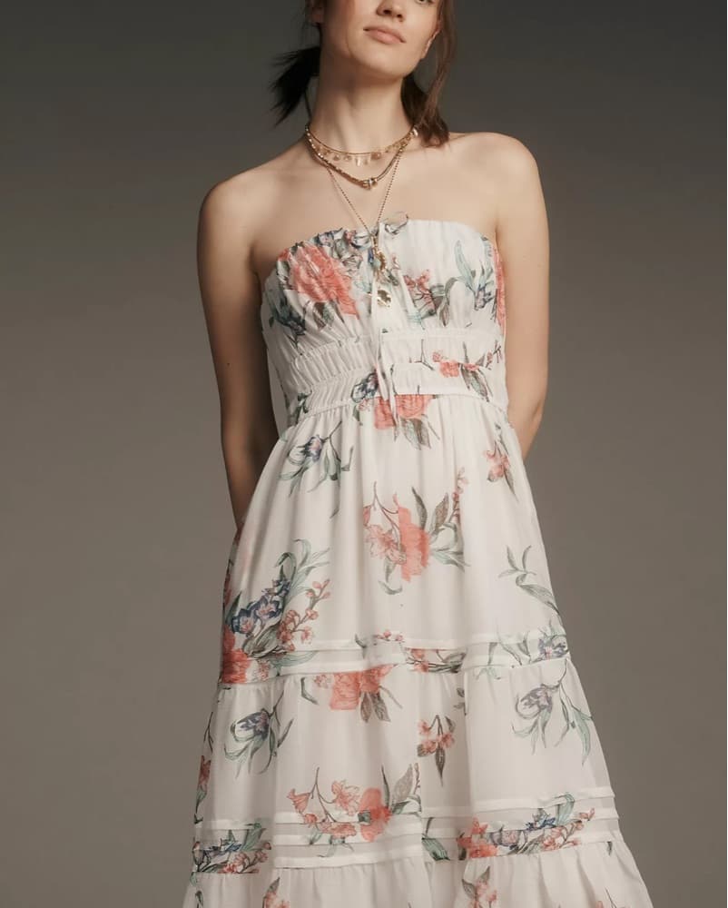 The Somerset Strapless Chiffon Midi Dres - Image 1
