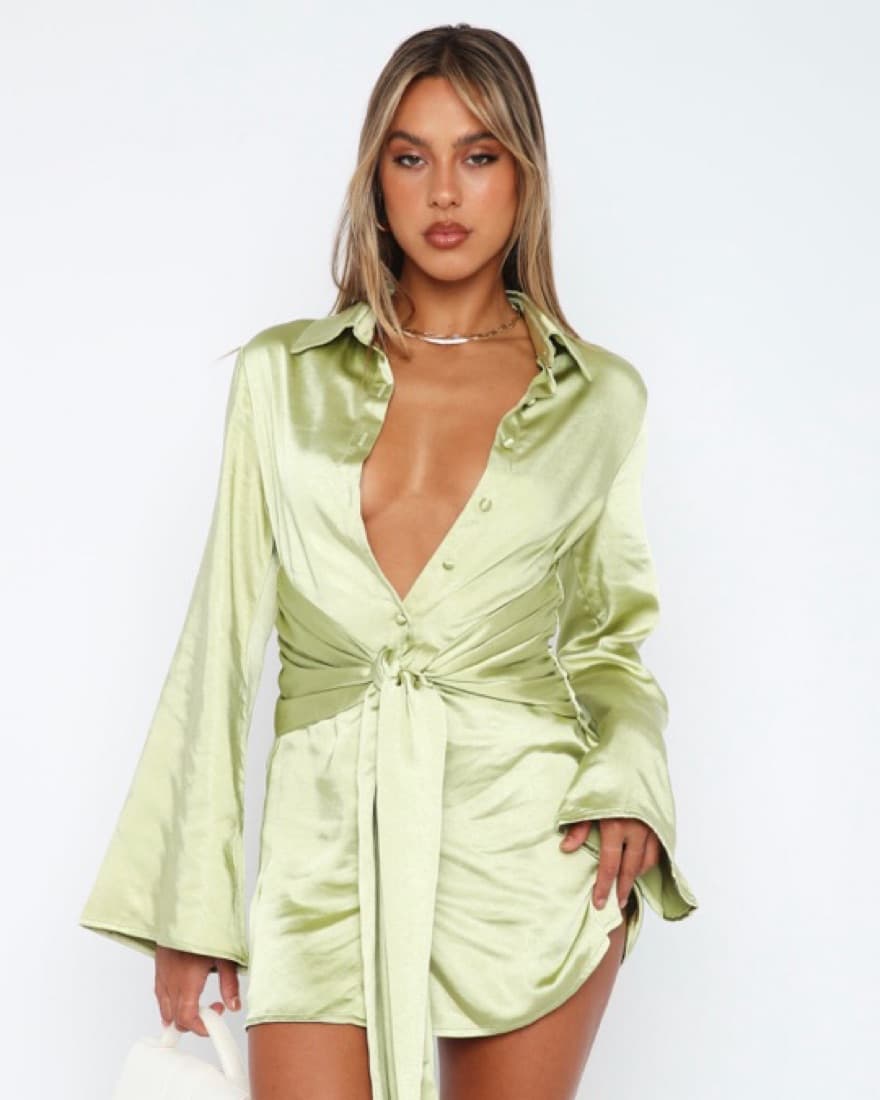 green satin dress - Image 1
