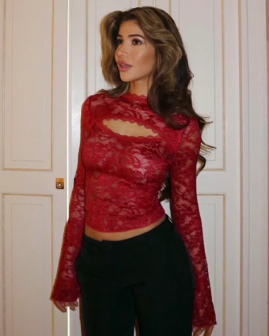Cut Lace Top Dark Red - Image 3