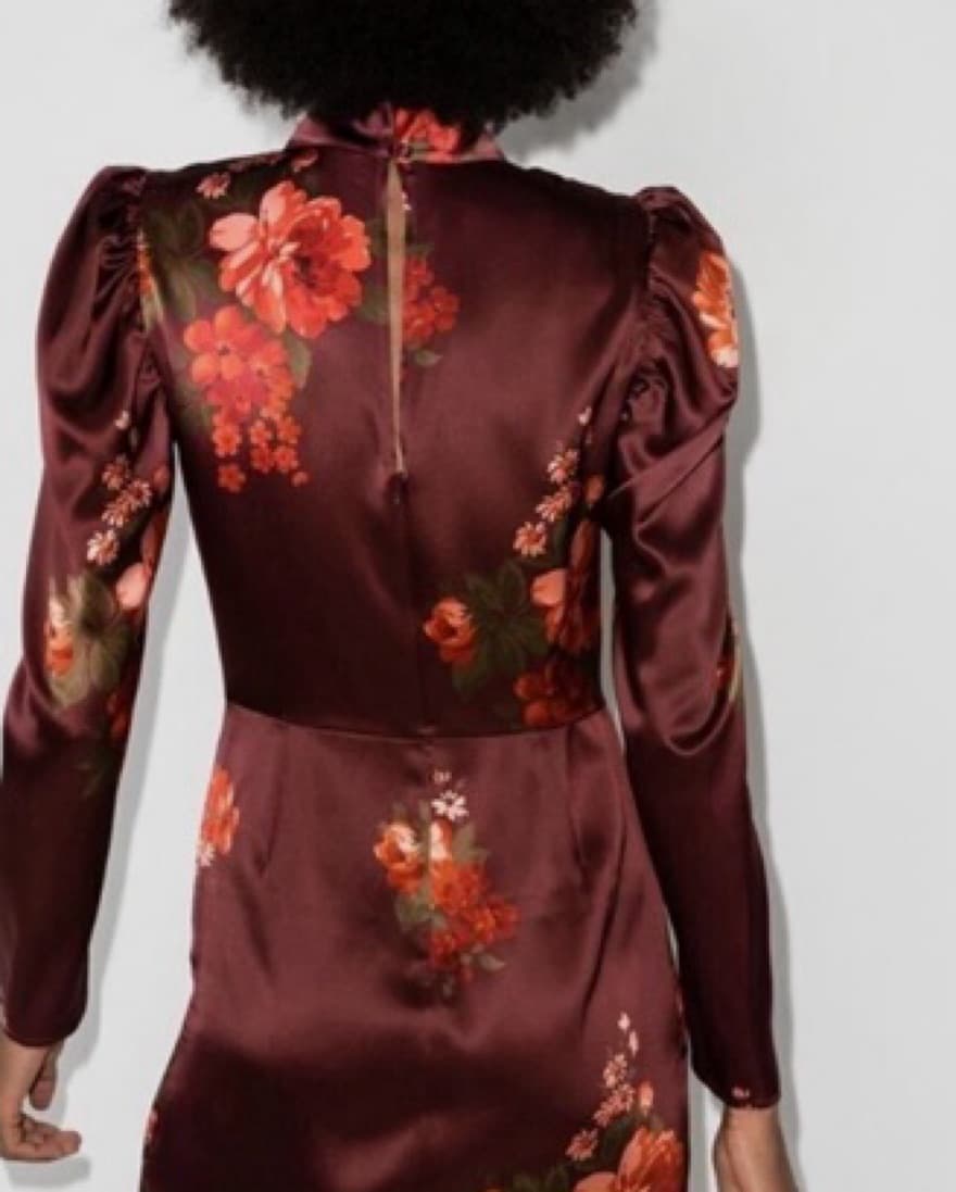 Silk Long Sleeve Burgundy Floral Dress - Image 2