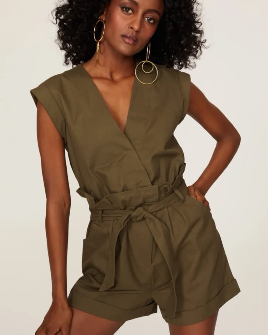 Marissa Webb Olive Green Canvas Romper - Image 1