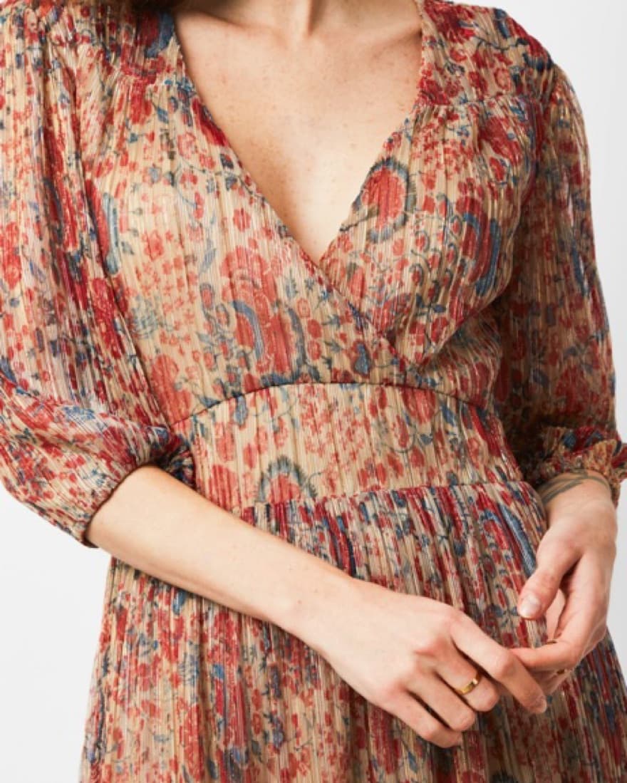 Ba&sh Maxi Athena Red & Gold Thread Maxi - Image 3