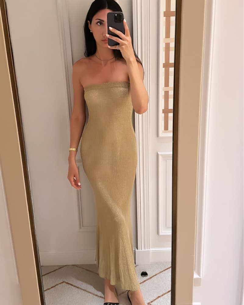 Elegant Ribbed Strapless Maxi Dress - Image 1