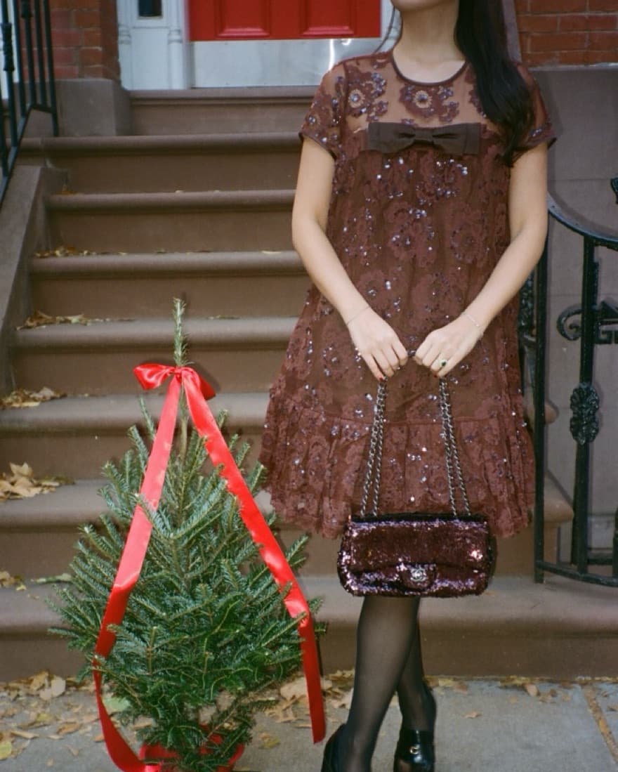 Coach Brown Sequin Lace Dress - Image 2