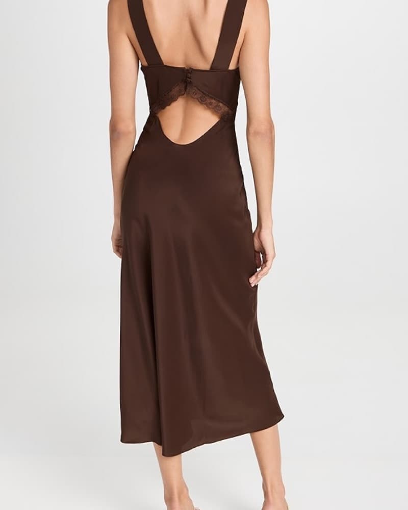 Reformation Brown Silk Slip Midi Dress - Image 4