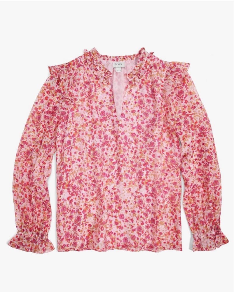 J Crew Pink Floral Ruffle Blouse - Image 2