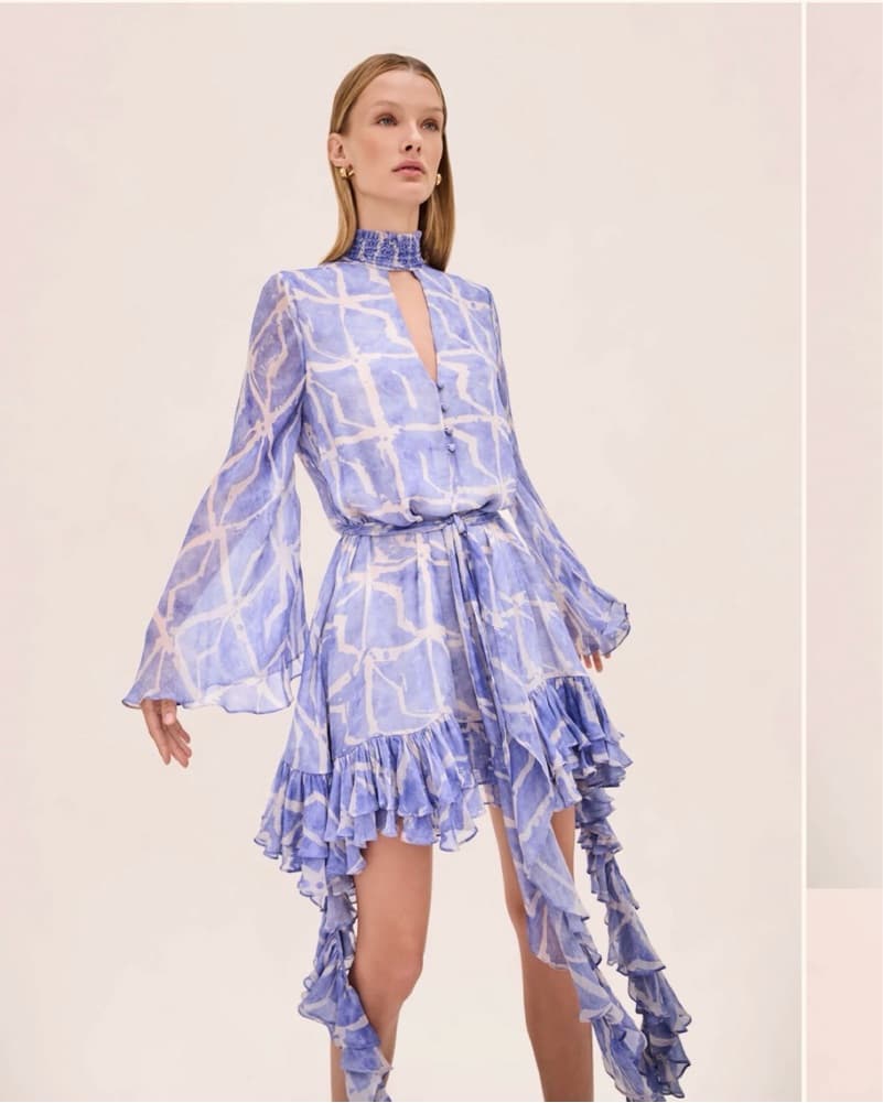 Alexis Lavender Abstract Print Ruffle Asymmetrical Dress - Image 3