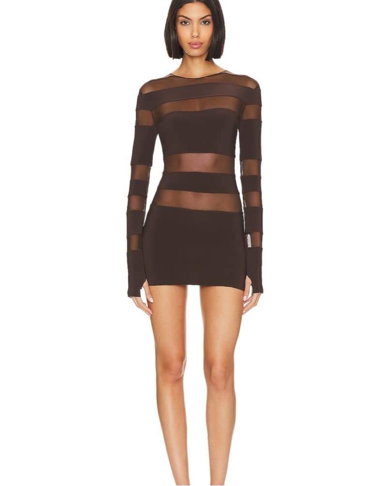 Sultry Chocolate Mesh Bodycon Dress - Image 1