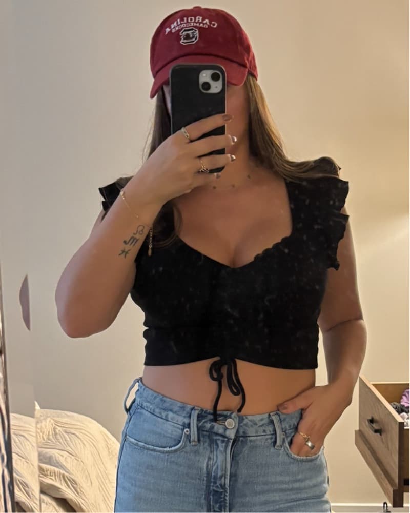 Sleek Black Crop Top with Ruffle Details - Image 1
