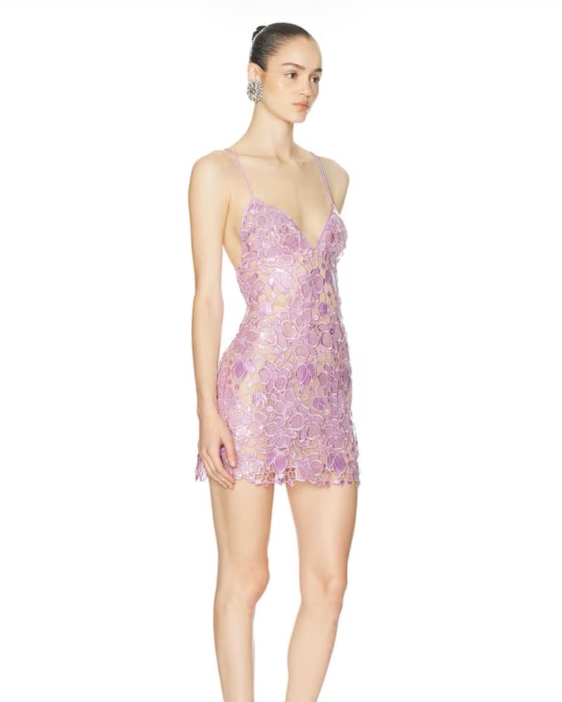 Elegant Lavender Lace Mini Dress - Image 2