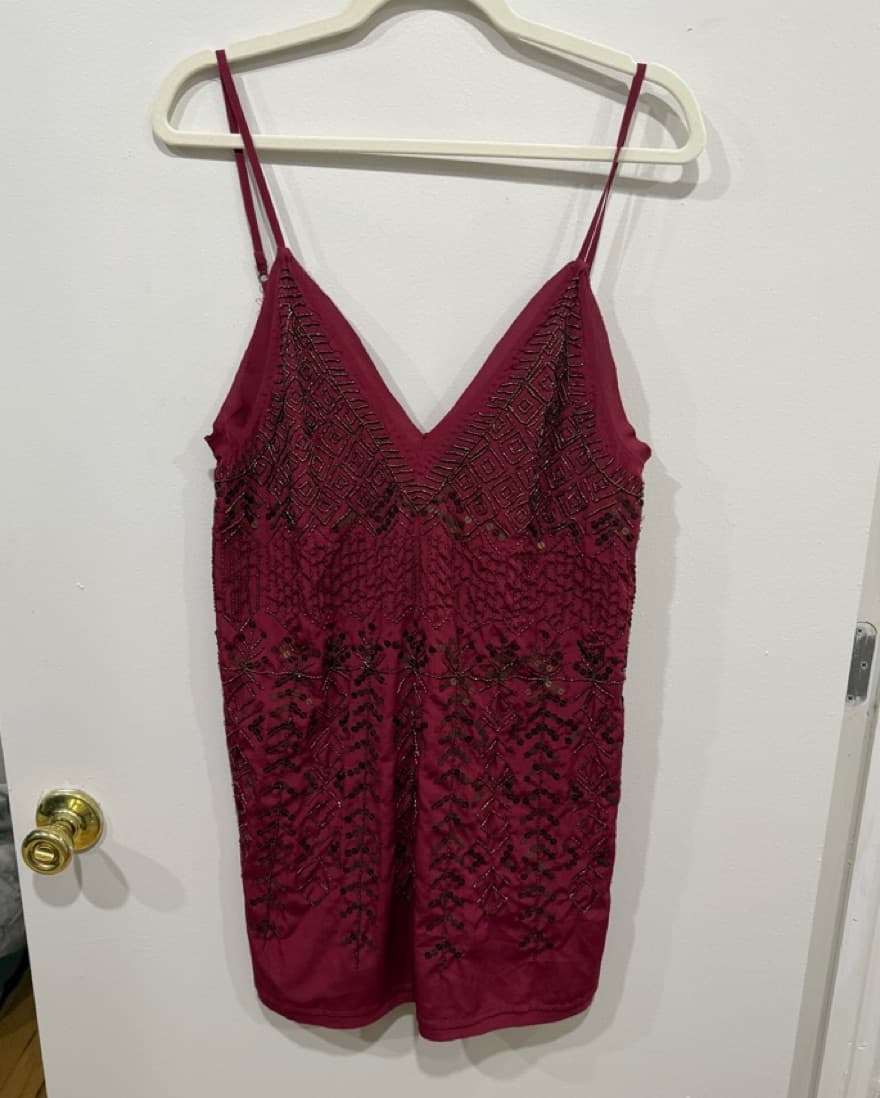 Free People Red Beaded Mini Dress - Image 1