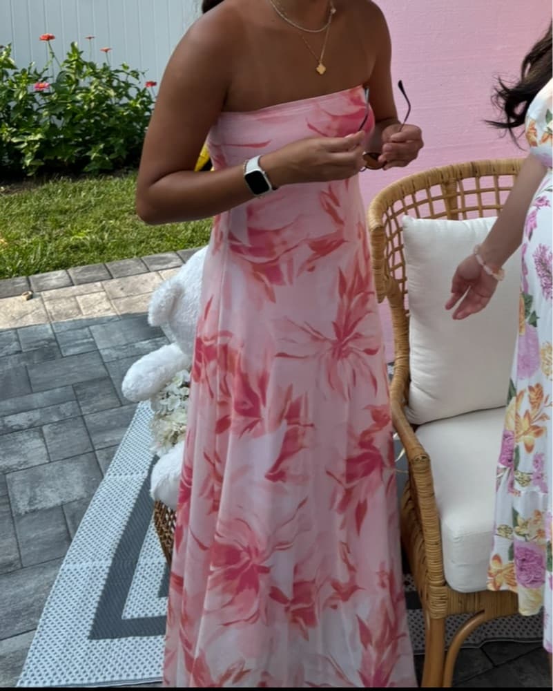 Vibrant Pink Floral Maxi Dress Strapples - Image 2