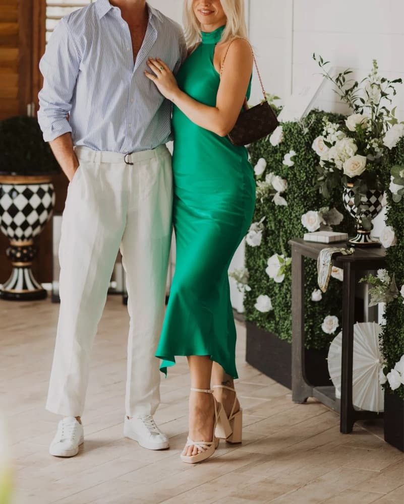 Green Meshki High Neck Satin Dress - Image 2