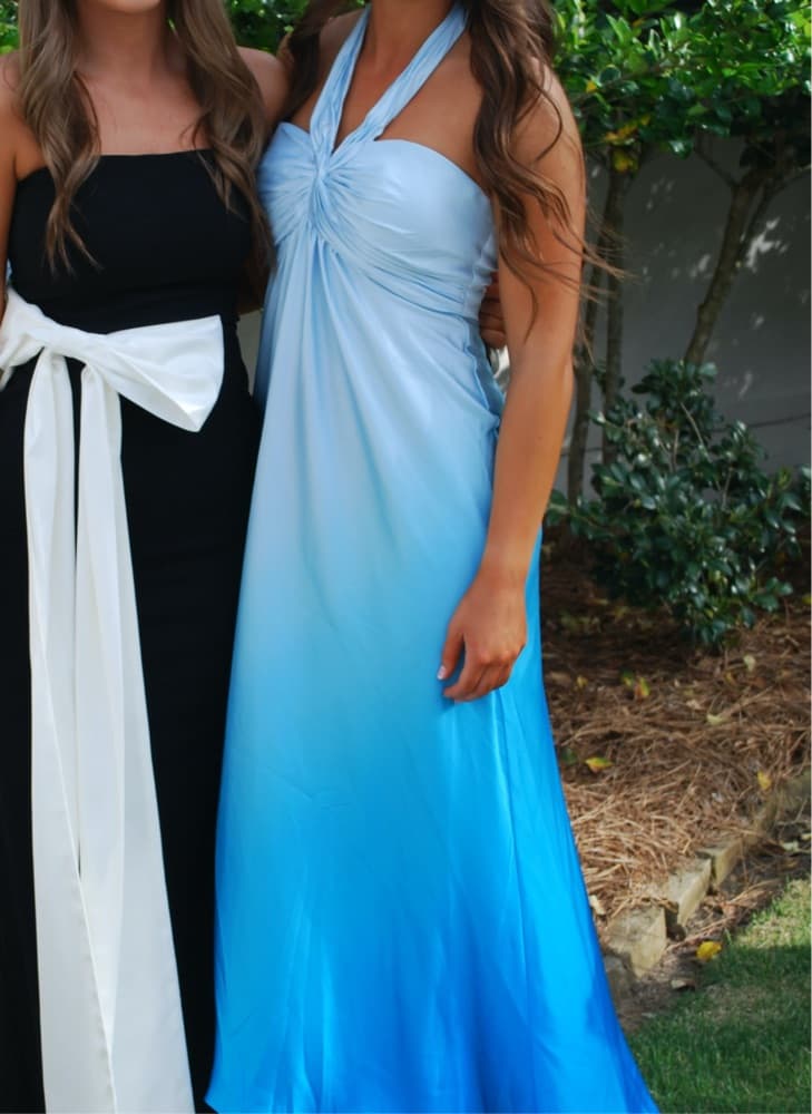 Blue Charmeuse Tie Halter Neck Ombre Goo - Image 2
