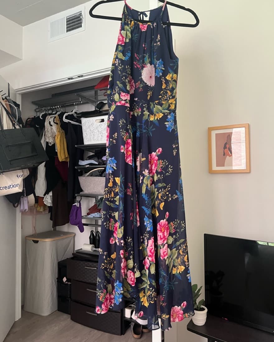 Navy Floral Halter High Low Midi Dress - Image 5