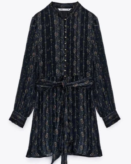 Zara Black Sheer Floral Button Up Dress - Image 1