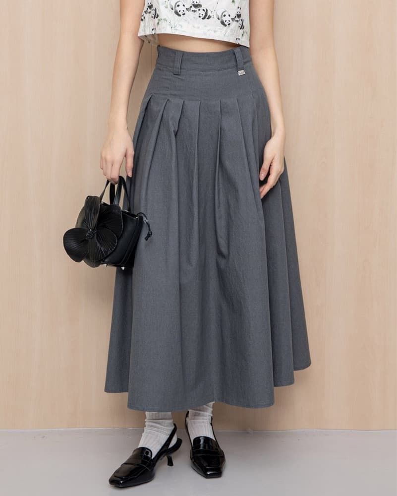 Chic Gray Pleated Midi Skirt - Image 1