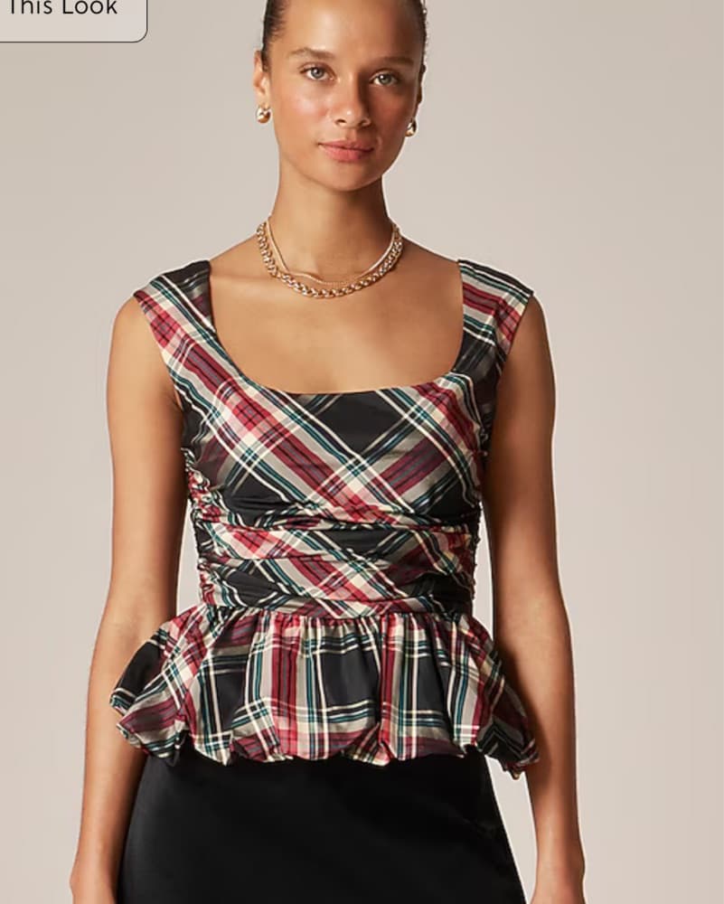 Scoopneck bubble-hem tank top in tartan  - Image 1