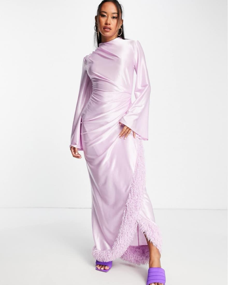 ASOS Design Faux Feather Wrap Maxi Dress - Image 1