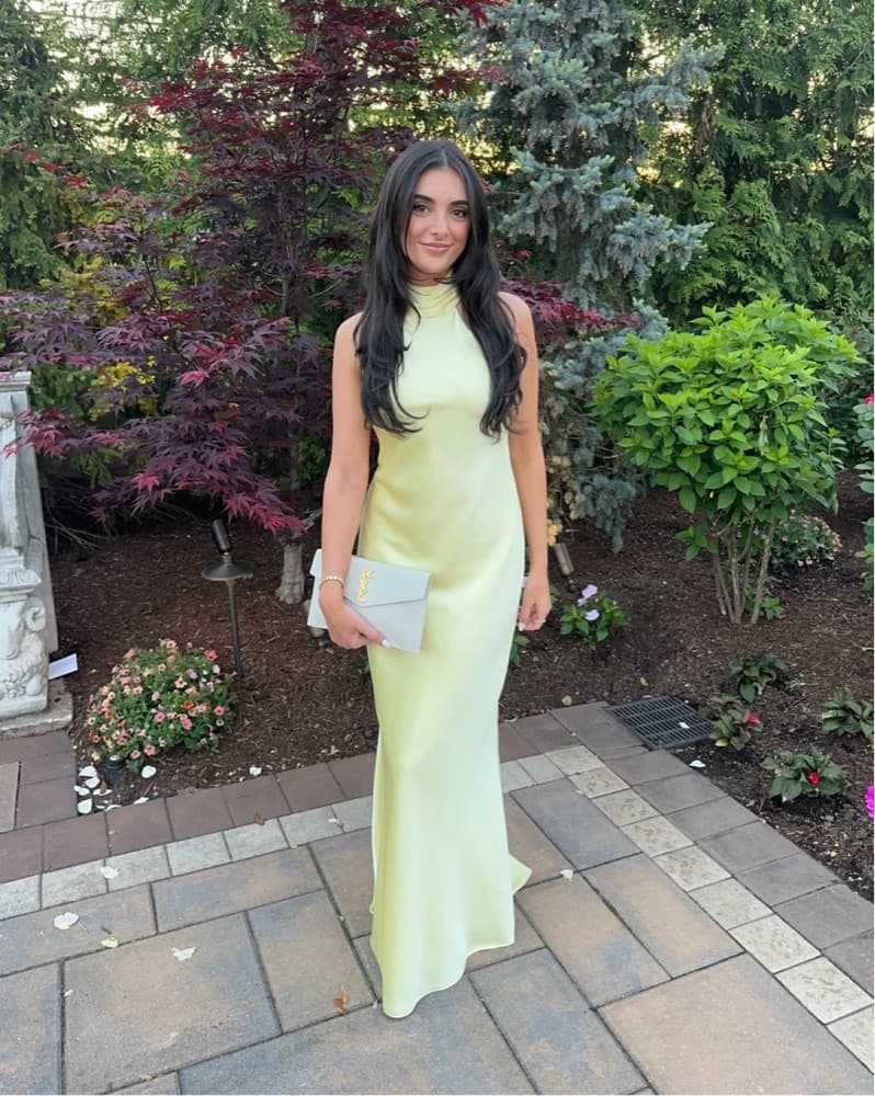Butter yellow backless halter satin gown - Image 1
