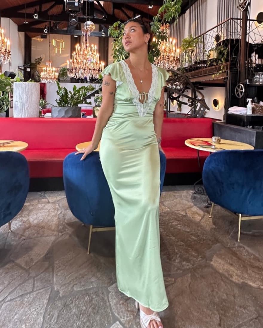Mint Green Lace Trim Maxi Dress  - Image 2