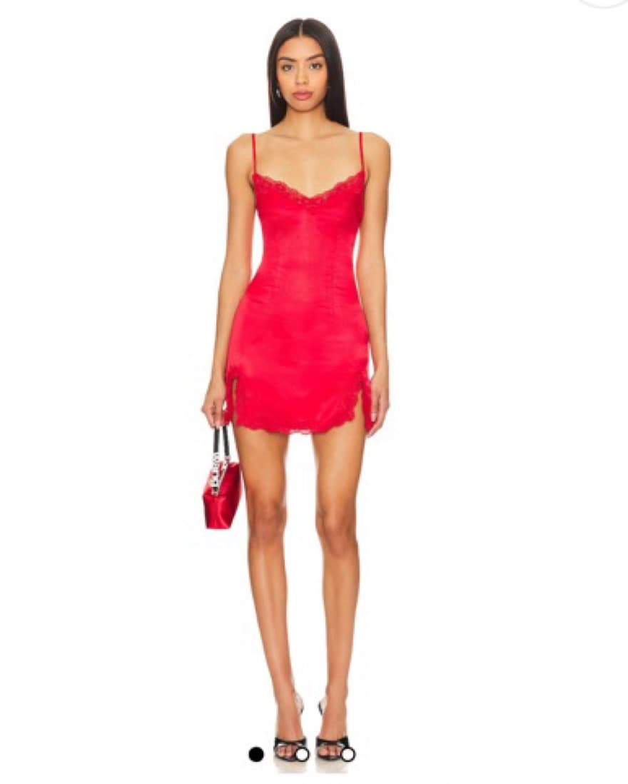 Red Satin Lace Mini Dress - Image 1