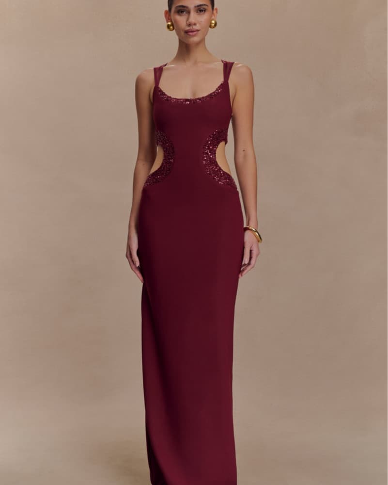 MESHKI Angelique Beaded Crepe Maxi Dress - Image 1