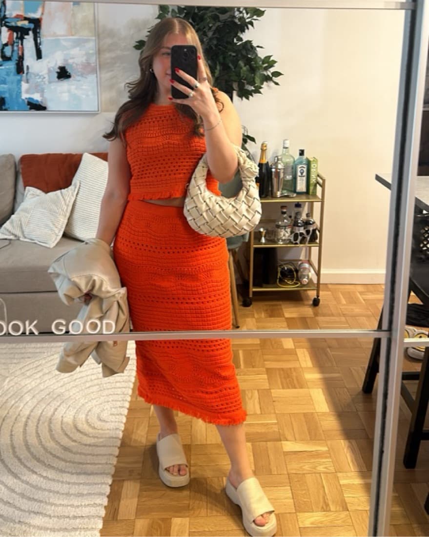 Vibrant Orange Crochet Two Piece - Image 3