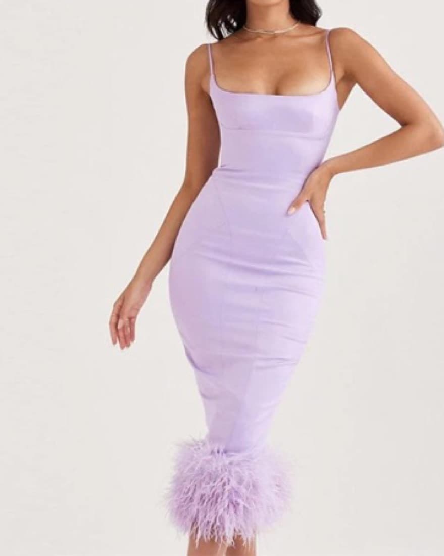 Lavender Feather Trim Midi Dress - Image 1