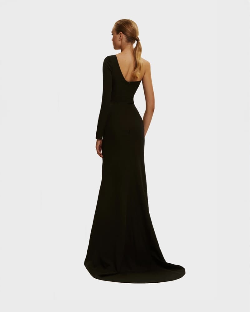 Milla Black Gown With Crystal Sleeve - Image 3