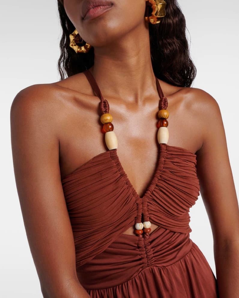 Rust-Colored Maxi Dress With Beads - Image 5