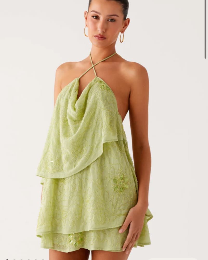 Beaded Mini Dress In Mint  - Image 1