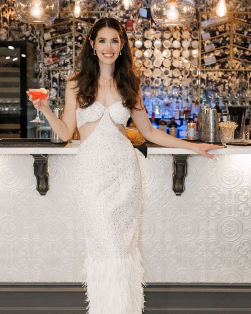 Custom Sequin Feather White Gown - Image 1