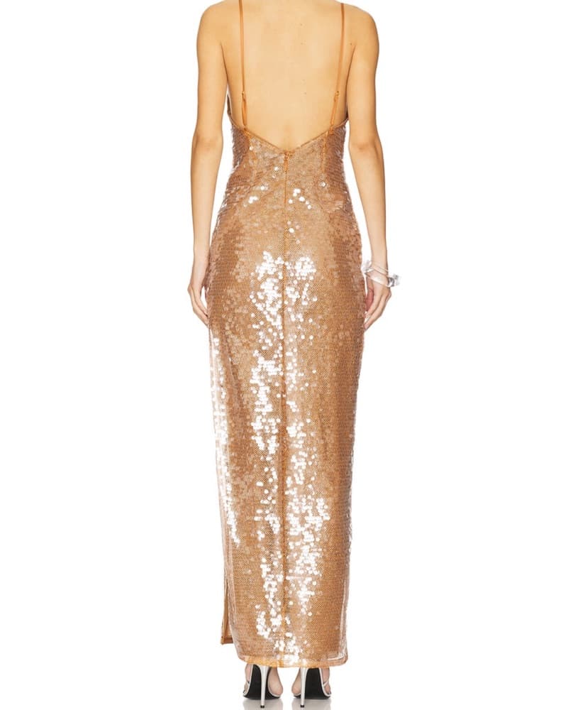 Sequined Gold Maxi Dress - Image 3